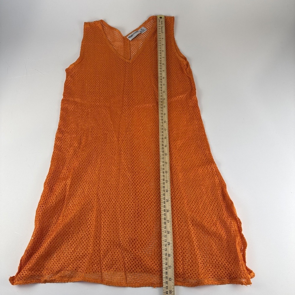 Y2K Trendy Looks Mesh Knit Tunic Women Medium Orange V-Neck Rayon Coverup - Picture 7 of 13